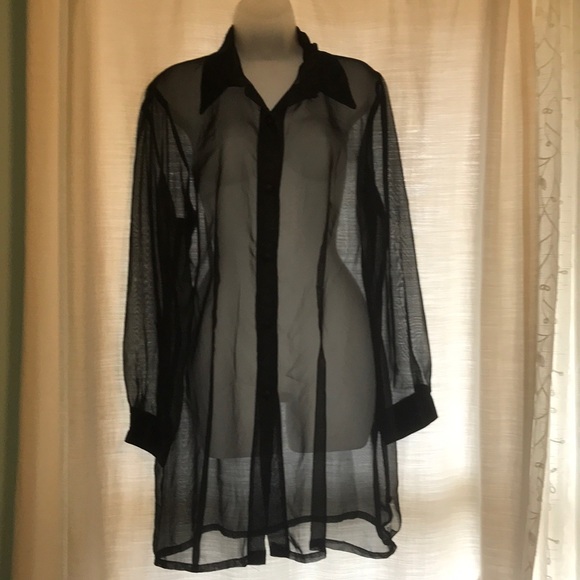 Dawn Joy Tops - Sheer black long shirt.